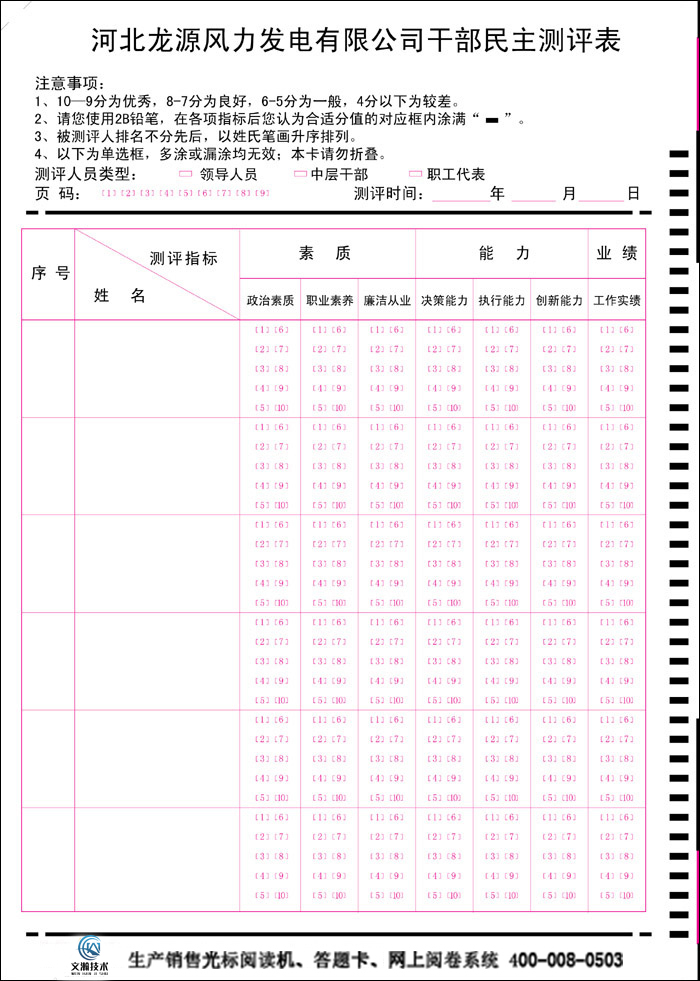 河北龍源風(fēng)力發(fā)電有限公司干部民主測評表